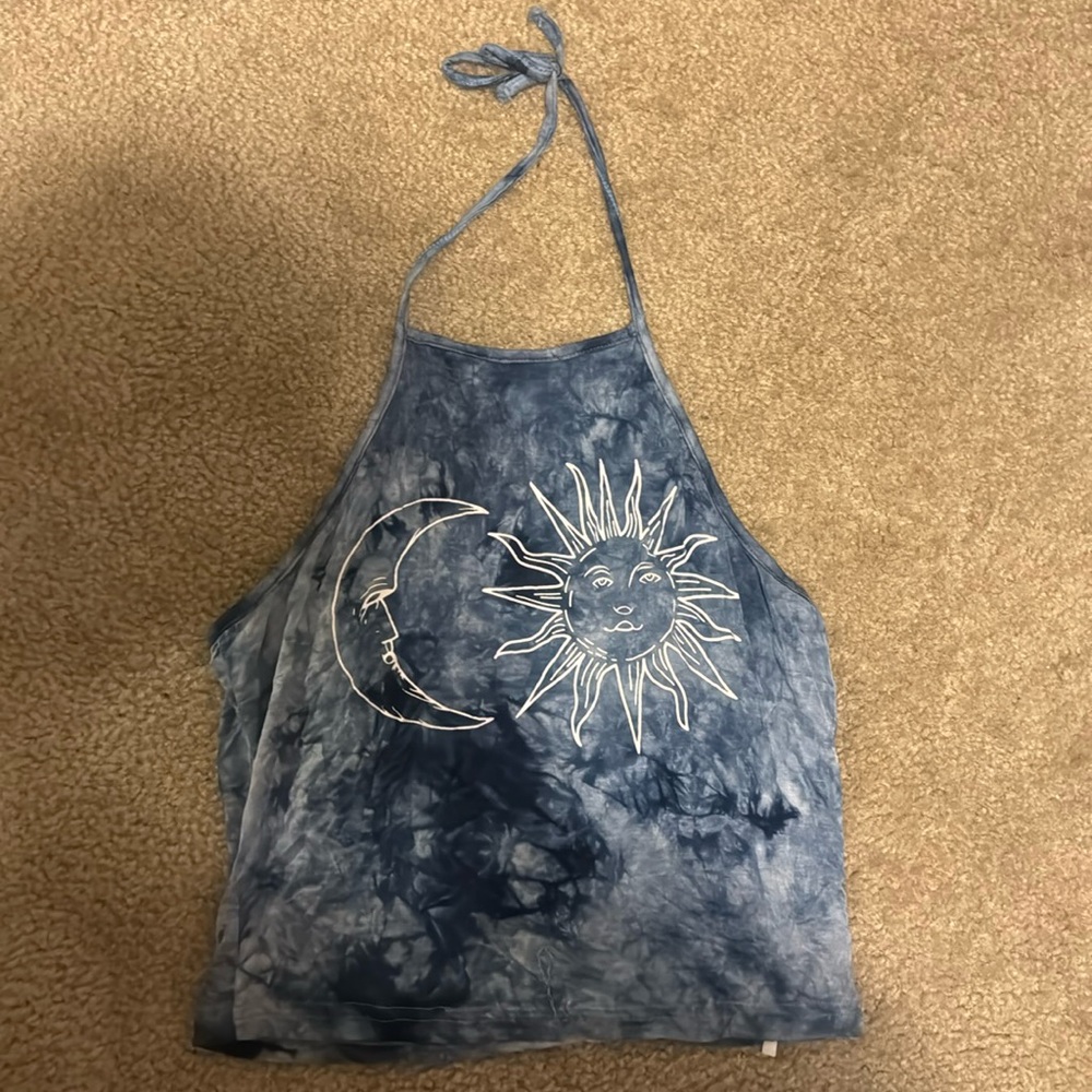 Sun and moon tie die crop top halter
